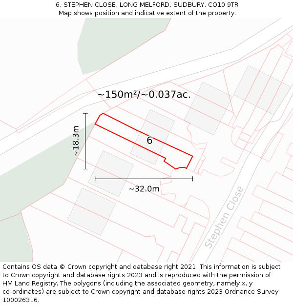 6, STEPHEN CLOSE, LONG MELFORD, SUDBURY, CO10 9TR: Plot and title map