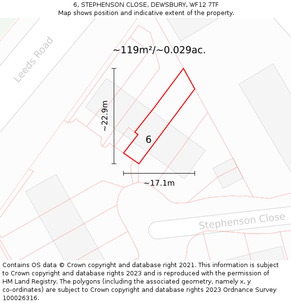 6, STEPHENSON CLOSE, DEWSBURY, WF12 7TF: Plot and title map