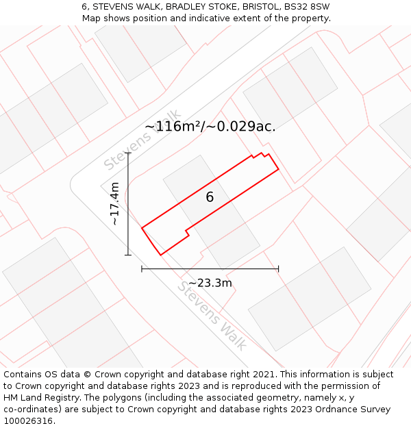 6, STEVENS WALK, BRADLEY STOKE, BRISTOL, BS32 8SW: Plot and title map