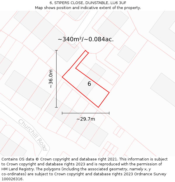 6, STIPERS CLOSE, DUNSTABLE, LU6 3UF: Plot and title map