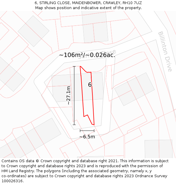6, STIRLING CLOSE, MAIDENBOWER, CRAWLEY, RH10 7UZ: Plot and title map