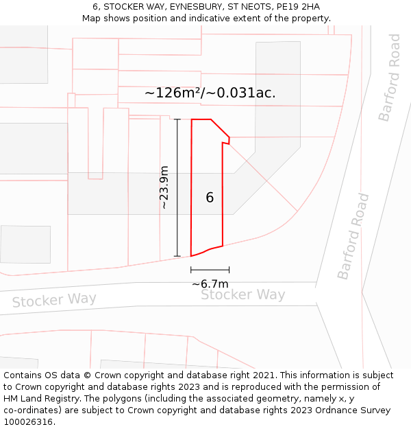 6, STOCKER WAY, EYNESBURY, ST NEOTS, PE19 2HA: Plot and title map