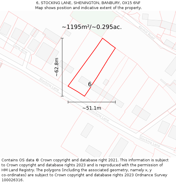 6, STOCKING LANE, SHENINGTON, BANBURY, OX15 6NF: Plot and title map