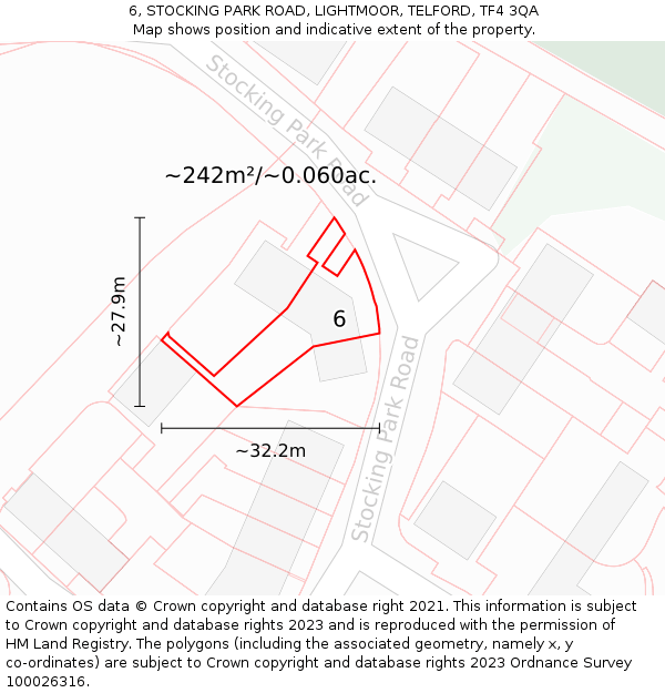 6, STOCKING PARK ROAD, LIGHTMOOR, TELFORD, TF4 3QA: Plot and title map