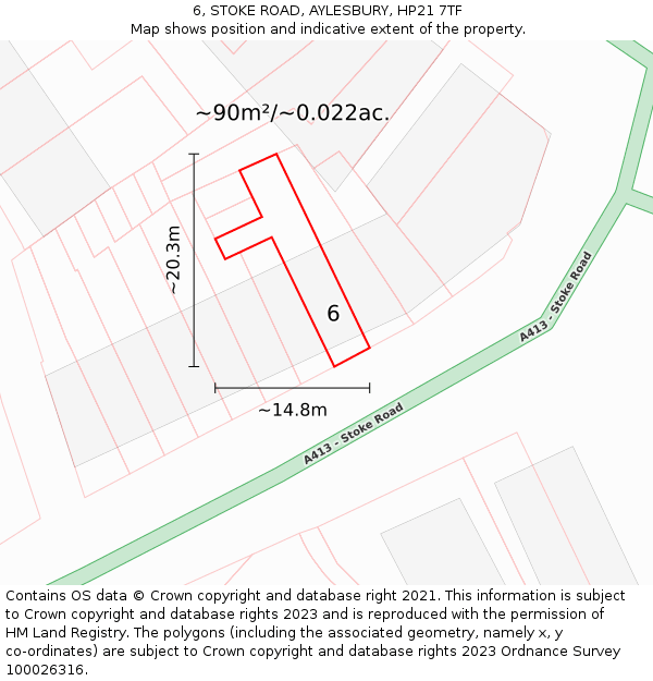 6, STOKE ROAD, AYLESBURY, HP21 7TF: Plot and title map