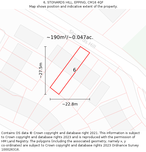 6, STONARDS HILL, EPPING, CM16 4QF: Plot and title map