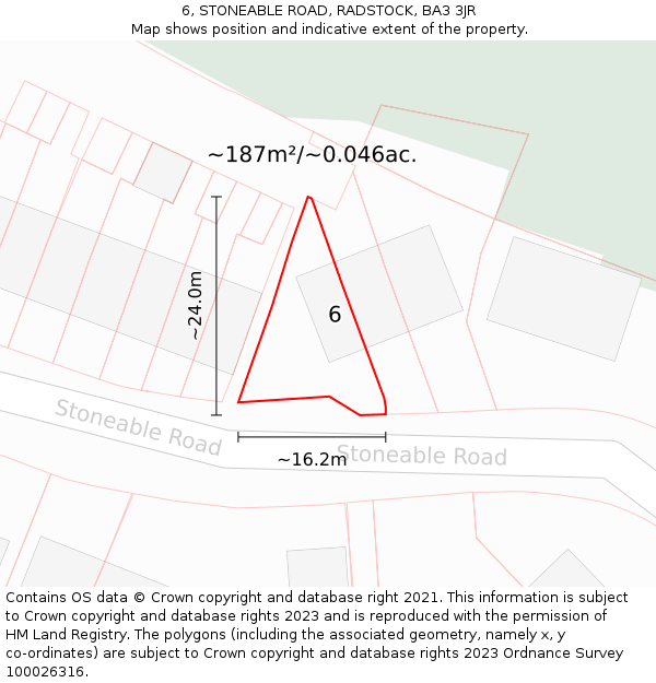 6, STONEABLE ROAD, RADSTOCK, BA3 3JR: Plot and title map