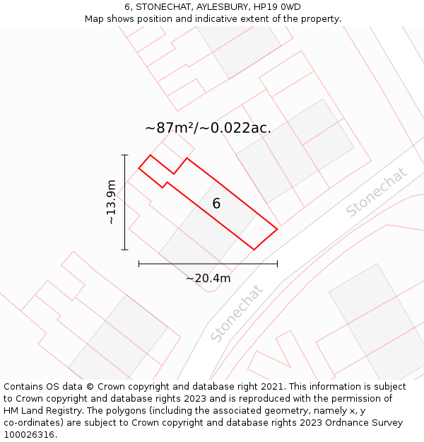 6, STONECHAT, AYLESBURY, HP19 0WD: Plot and title map