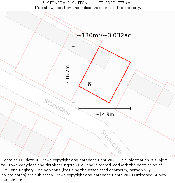 6, STONEDALE, SUTTON HILL, TELFORD, TF7 4AH: Plot and title map