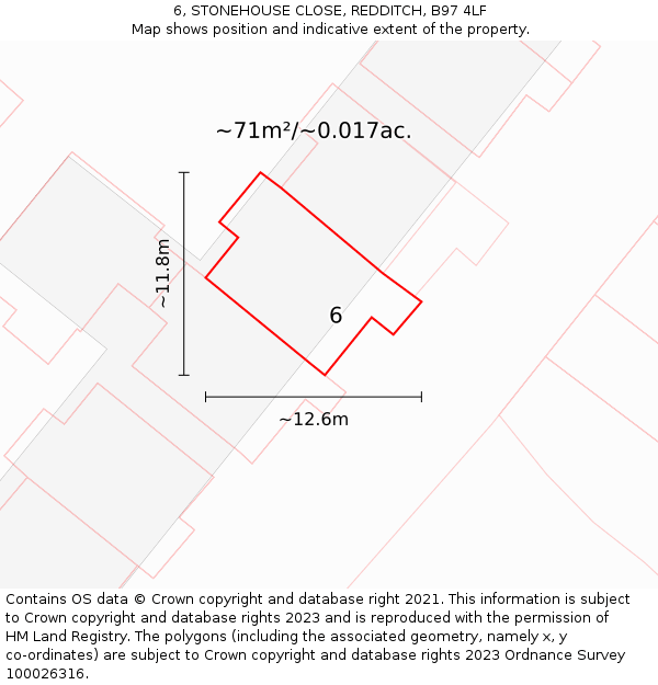 6, STONEHOUSE CLOSE, REDDITCH, B97 4LF: Plot and title map