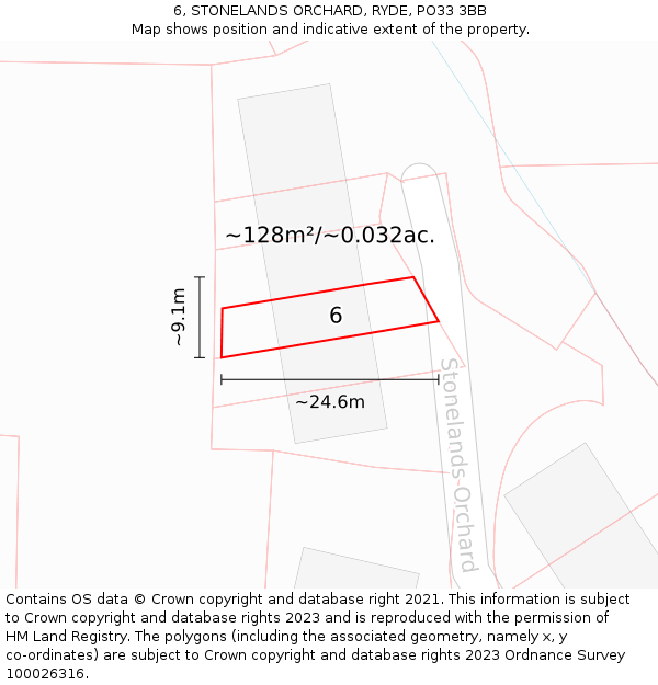 6, STONELANDS ORCHARD, RYDE, PO33 3BB: Plot and title map