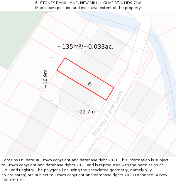 6, STONEY BANK LANE, NEW MILL, HOLMFIRTH, HD9 7LW: Plot and title map
