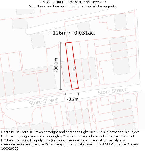 6, STORE STREET, ROYDON, DISS, IP22 4ED: Plot and title map