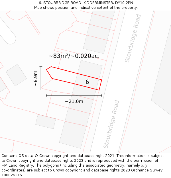 6, STOURBRIDGE ROAD, KIDDERMINSTER, DY10 2PN: Plot and title map