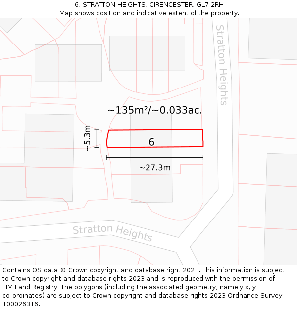 6, STRATTON HEIGHTS, CIRENCESTER, GL7 2RH: Plot and title map
