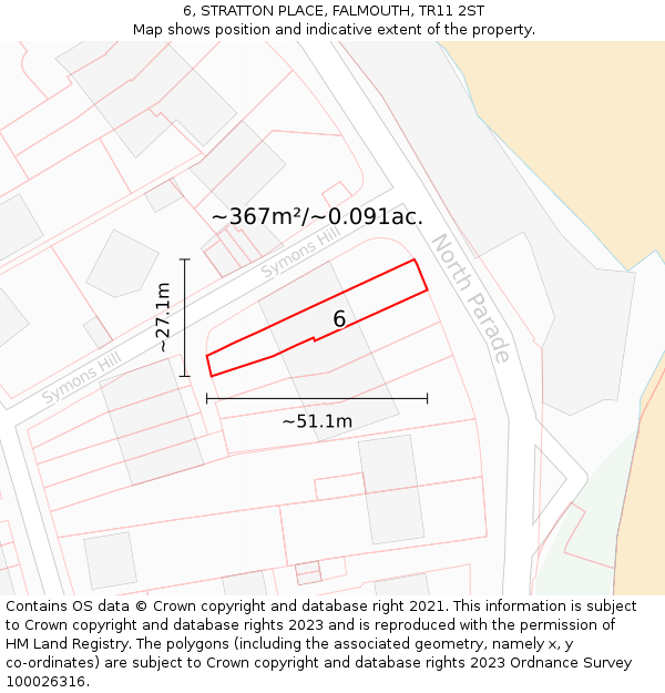 6, STRATTON PLACE, FALMOUTH, TR11 2ST: Plot and title map