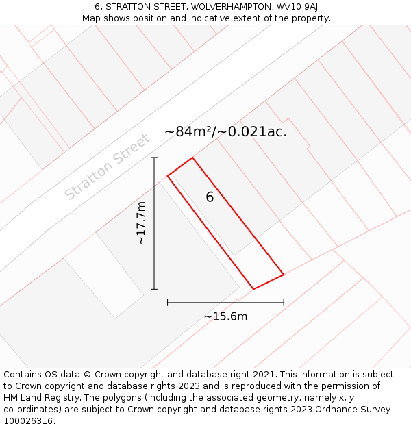 6, STRATTON STREET, WOLVERHAMPTON, WV10 9AJ: Plot and title map
