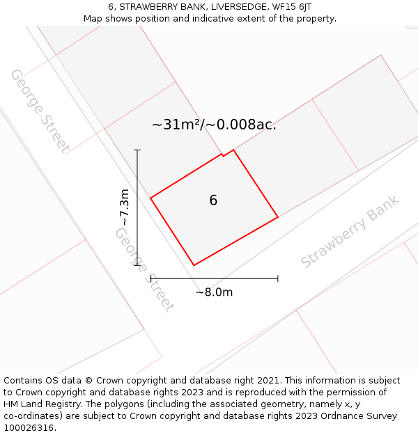6, STRAWBERRY BANK, LIVERSEDGE, WF15 6JT: Plot and title map