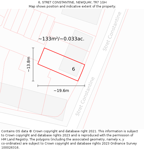 6, STRET CONSTANTINE, NEWQUAY, TR7 1GH: Plot and title map