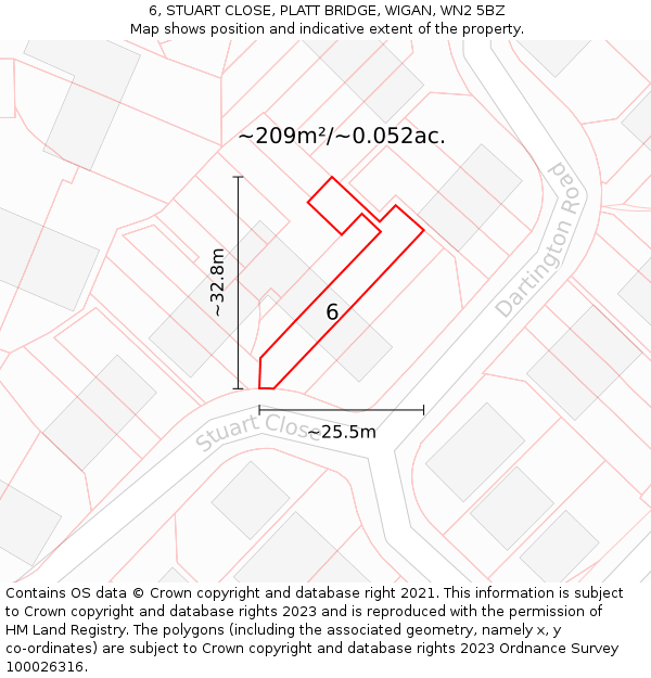 6, STUART CLOSE, PLATT BRIDGE, WIGAN, WN2 5BZ: Plot and title map