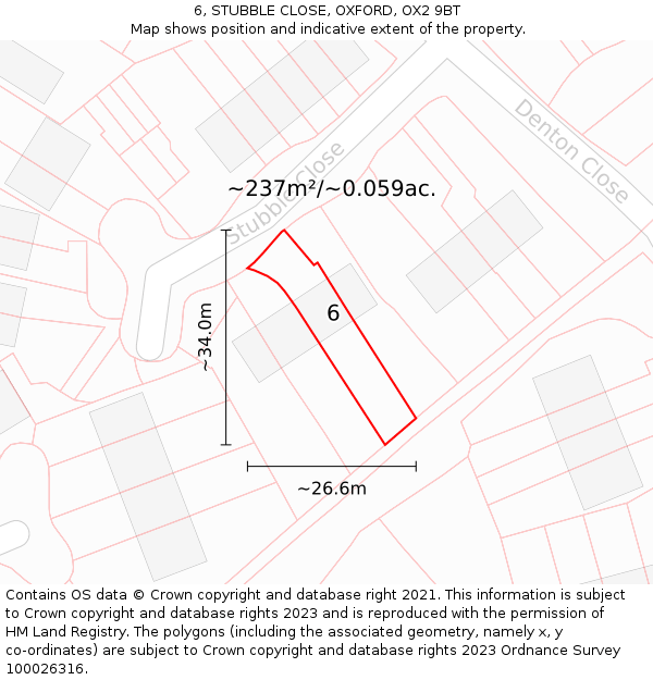 6, STUBBLE CLOSE, OXFORD, OX2 9BT: Plot and title map