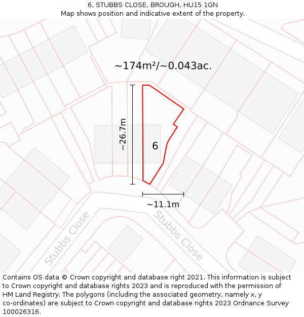 6, STUBBS CLOSE, BROUGH, HU15 1GN: Plot and title map
