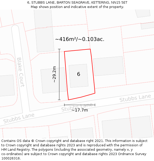 6, STUBBS LANE, BARTON SEAGRAVE, KETTERING, NN15 5ET: Plot and title map