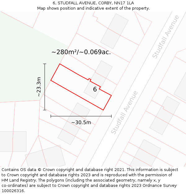 6, STUDFALL AVENUE, CORBY, NN17 1LA: Plot and title map