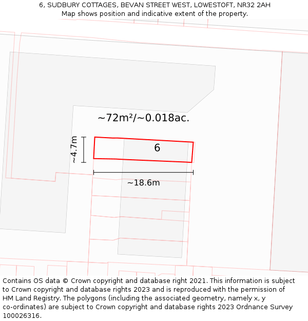 6, SUDBURY COTTAGES, BEVAN STREET WEST, LOWESTOFT, NR32 2AH: Plot and title map