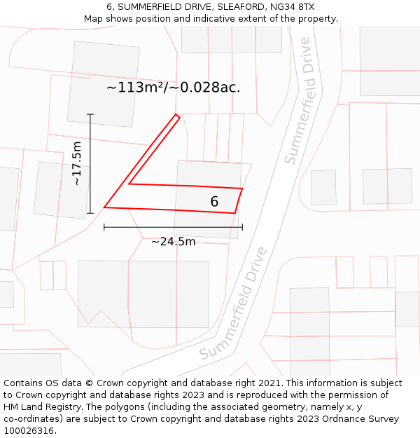 6, SUMMERFIELD DRIVE, SLEAFORD, NG34 8TX: Plot and title map
