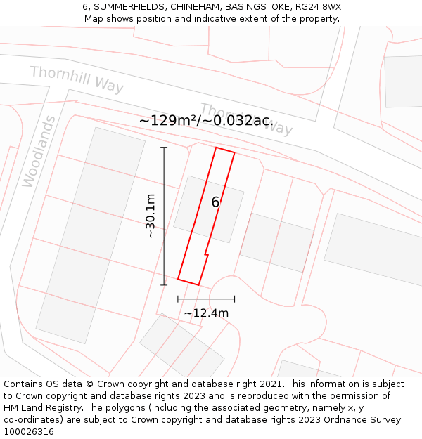 6, SUMMERFIELDS, CHINEHAM, BASINGSTOKE, RG24 8WX: Plot and title map
