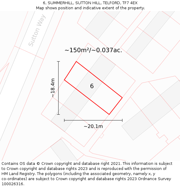 6, SUMMERHILL, SUTTON HILL, TELFORD, TF7 4EX: Plot and title map