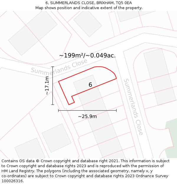 6, SUMMERLANDS CLOSE, BRIXHAM, TQ5 0EA: Plot and title map