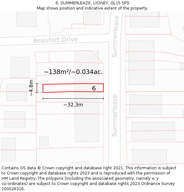 6, SUMMERLEAZE, LYDNEY, GL15 5PS: Plot and title map