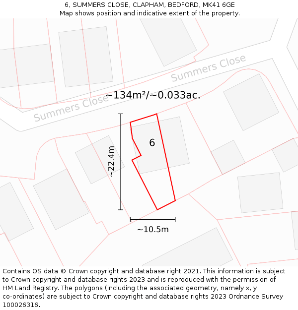 6, SUMMERS CLOSE, CLAPHAM, BEDFORD, MK41 6GE: Plot and title map