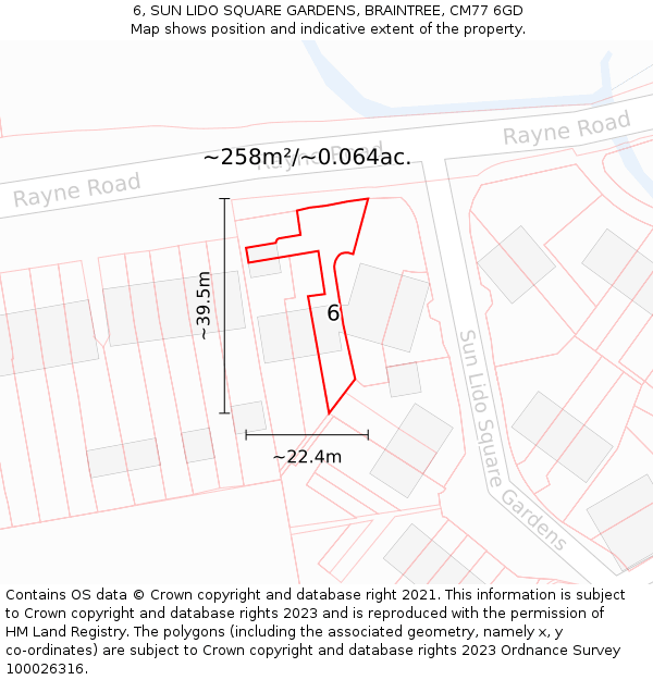 6, SUN LIDO SQUARE GARDENS, BRAINTREE, CM77 6GD: Plot and title map