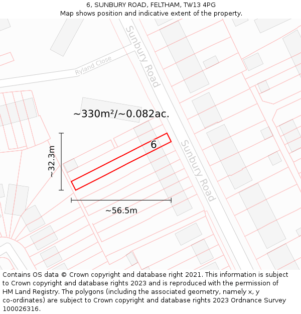 6, SUNBURY ROAD, FELTHAM, TW13 4PG: Plot and title map