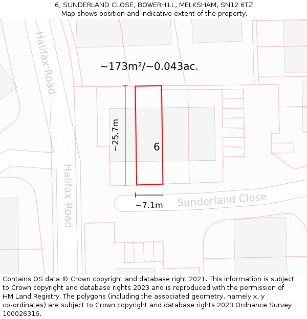 6, SUNDERLAND CLOSE, BOWERHILL, MELKSHAM, SN12 6TZ: Plot and title map