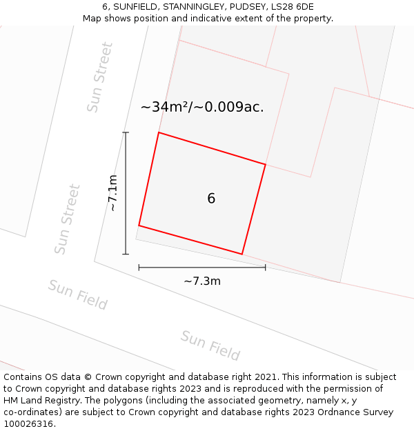 6, SUNFIELD, STANNINGLEY, PUDSEY, LS28 6DE: Plot and title map