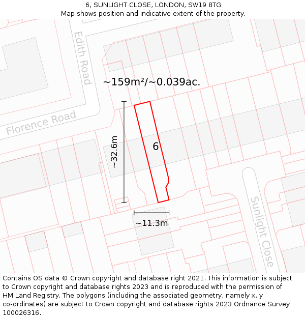 6, SUNLIGHT CLOSE, LONDON, SW19 8TG: Plot and title map