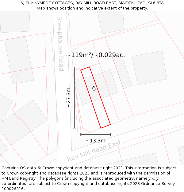 6, SUNNYMEDE COTTAGES, RAY MILL ROAD EAST, MAIDENHEAD, SL6 8TA: Plot and title map