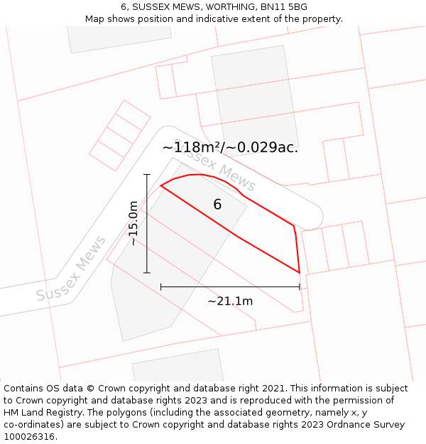 6, SUSSEX MEWS, WORTHING, BN11 5BG: Plot and title map