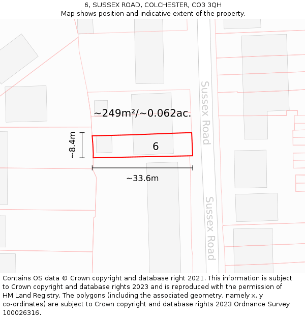 6, SUSSEX ROAD, COLCHESTER, CO3 3QH: Plot and title map