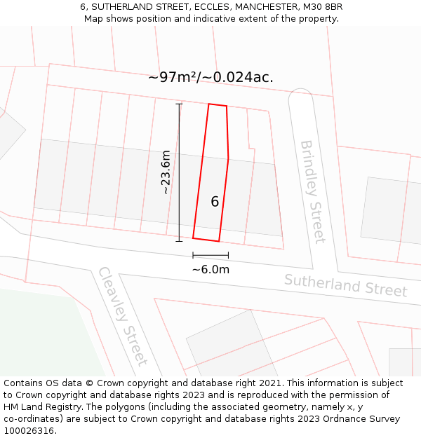 6, SUTHERLAND STREET, ECCLES, MANCHESTER, M30 8BR: Plot and title map