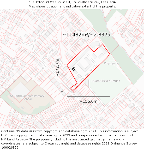 6, SUTTON CLOSE, QUORN, LOUGHBOROUGH, LE12 8GA: Plot and title map