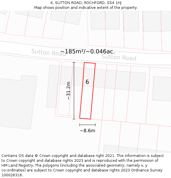 6, SUTTON ROAD, ROCHFORD, SS4 1HJ: Plot and title map