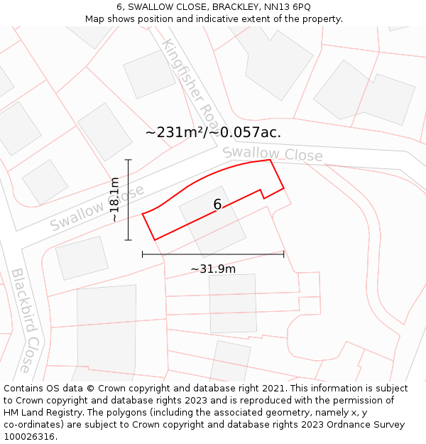 6, SWALLOW CLOSE, BRACKLEY, NN13 6PQ: Plot and title map