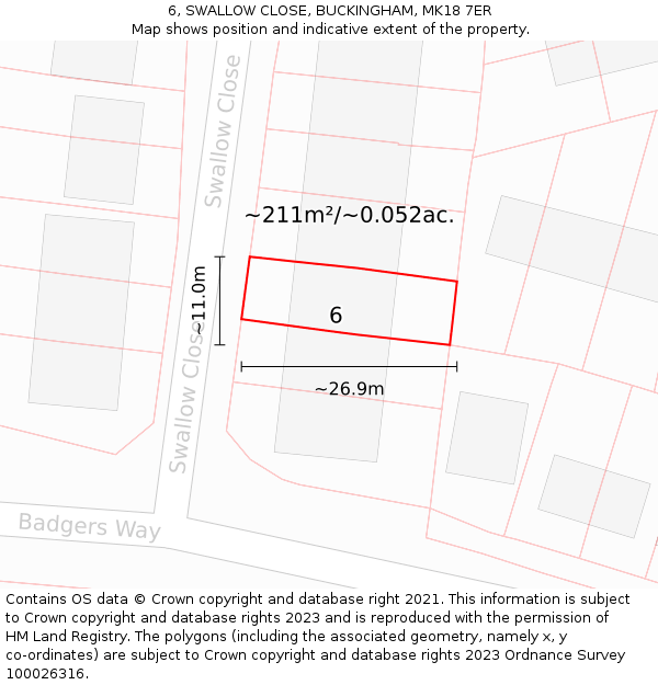 6, SWALLOW CLOSE, BUCKINGHAM, MK18 7ER: Plot and title map