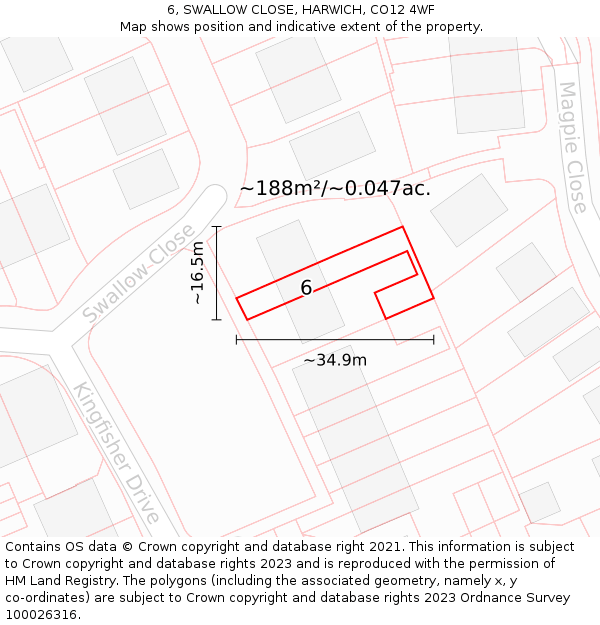 6, SWALLOW CLOSE, HARWICH, CO12 4WF: Plot and title map