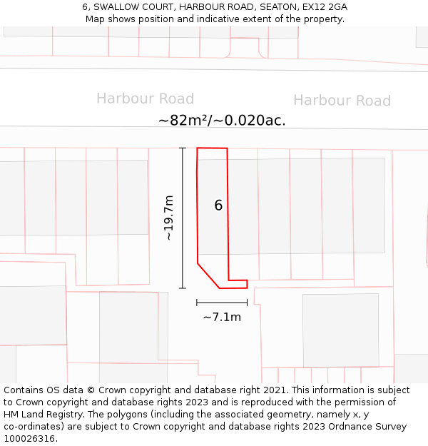 6, SWALLOW COURT, HARBOUR ROAD, SEATON, EX12 2GA: Plot and title map